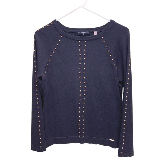 T Tahari Black Gold Studded Pullover Sweater Size M Viscose Blend - Picture 1 of 7